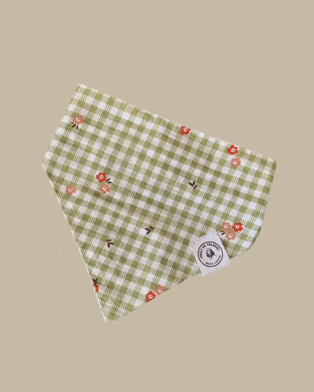 Bandana Chien Coton Vichy Fleuri - Fait Main France