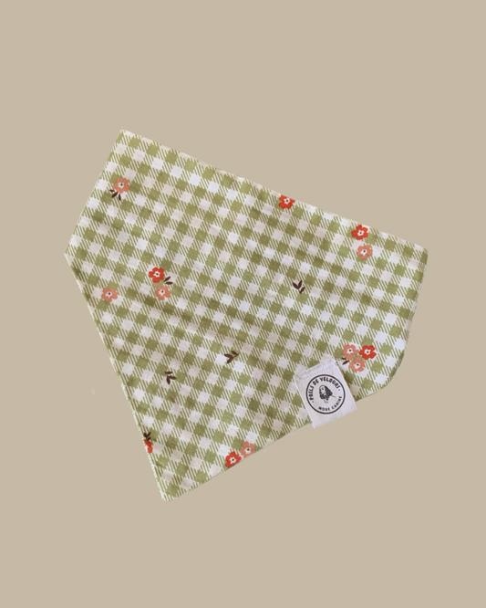 Bandana Chien Coton Vichy Fleuri - Fait Main France