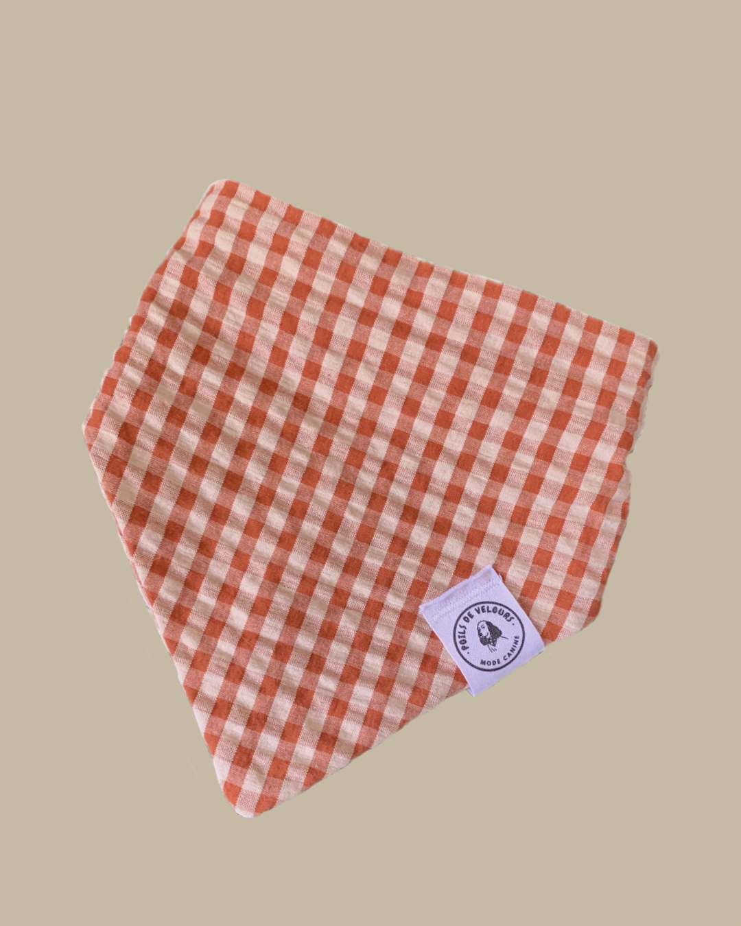 Bandana chien Coton vichy Beige-Rouge - Fait Main France