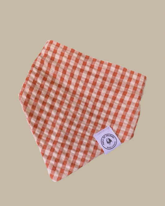 Bandana chien Coton vichy Beige-Rouge - Fait Main France