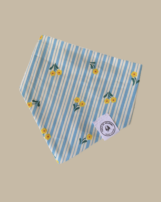 Bandana Chien Coton Rayure Bleue - Fait Main France
