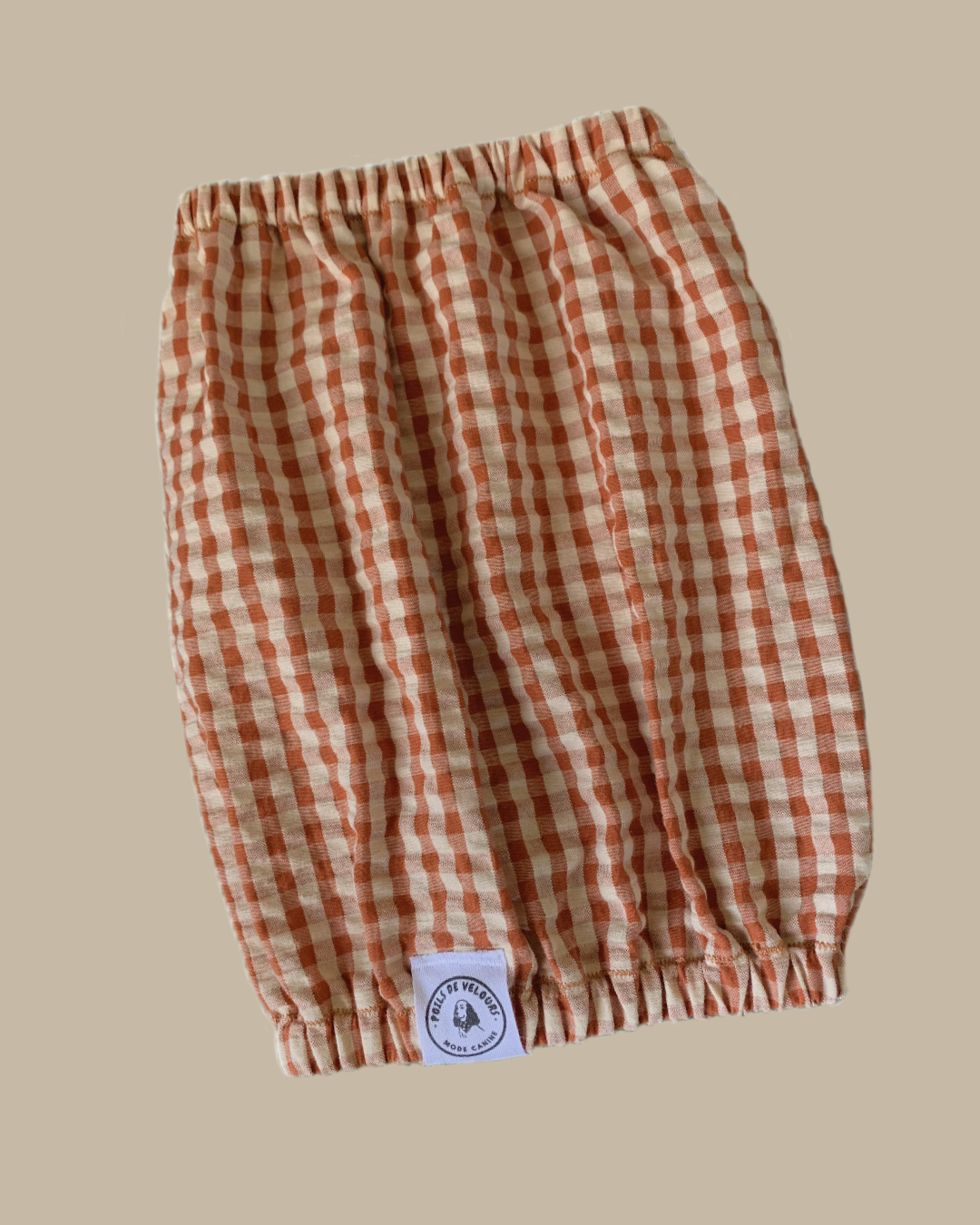 Snood Chien Coton Vichy Beige-Rouge - Fait Main France