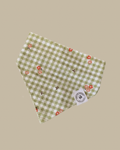 Bandana Chien Coton Vichy Fleuri - Fait Main France