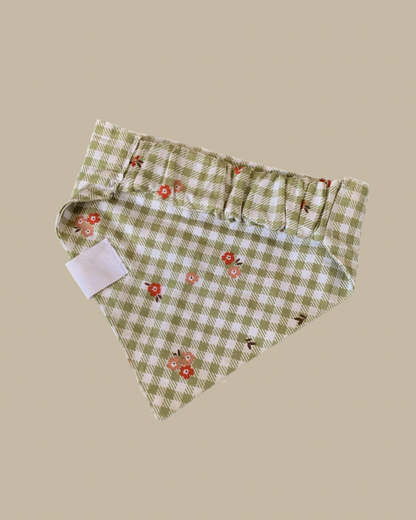 Bandana Chien Coton Vichy Fleuri - Fait Main France