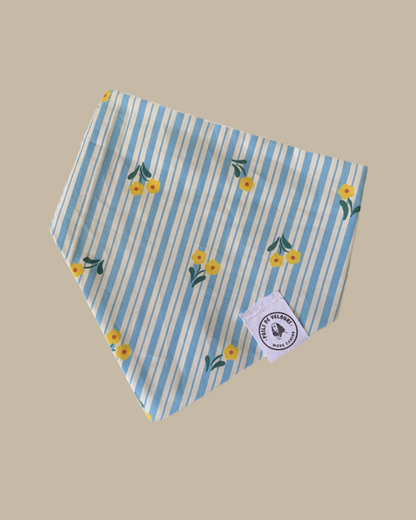 Bandana Chien Coton Rayure Bleue - Fait Main France